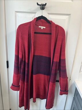 Cabi Cozy Red Open-Front Knit Cardigan Sweater